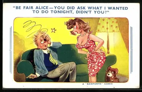 Künstler-AK Arnold Taylor: Dame schimpft mit ihrem verletzten Mann