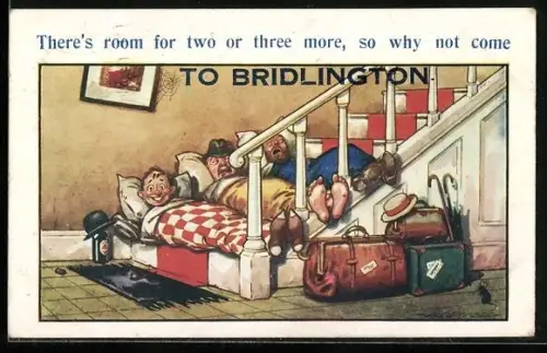 Künstler-AK Douglas Tempest: Bridlington, Drei Männer schlafen auf einer Treppe