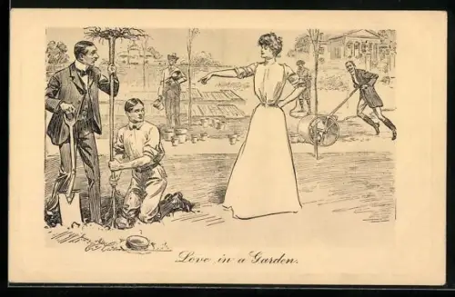 Künstler-AK Charles Dana Gibson: Herren pflanzen einen Baum verkehrt herum ein