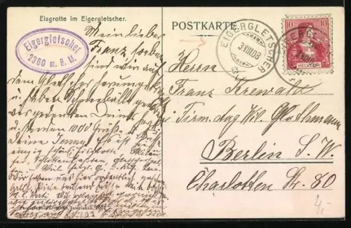 AK Eigergletscher, Eisgrotte mit Bergsteigern