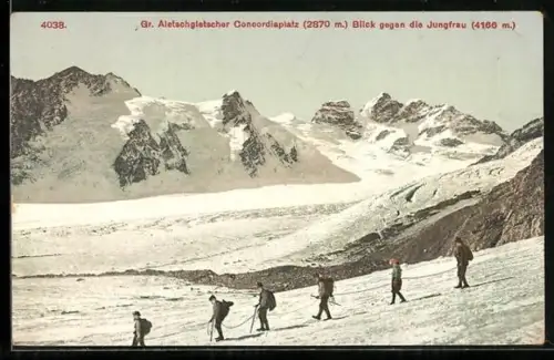 AK Bergsteiger-Gruppe auf dem Gr. Aletschgletscher Concordiaplatz