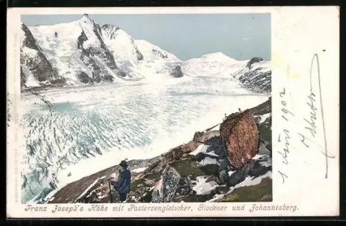 AK Franz Joseph`s Höhe mit Pasterzengletscher, Glockner und Johannisberg