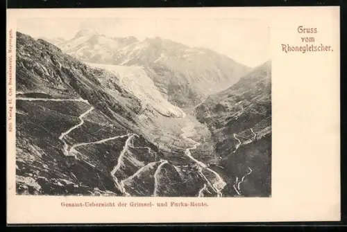 AK Rhonegletscher, Gesamt-Übersicht der Grimsel- und Furka-Route