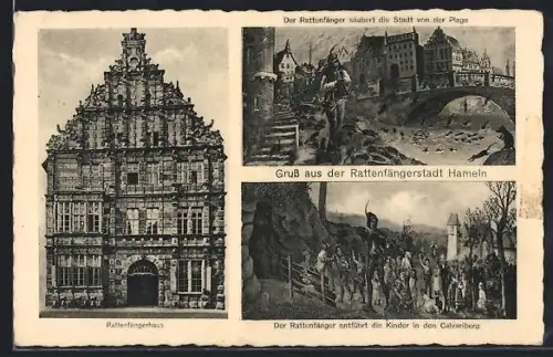 AK Hameln, Rattenfängerhaus, Szenen aus der Sage