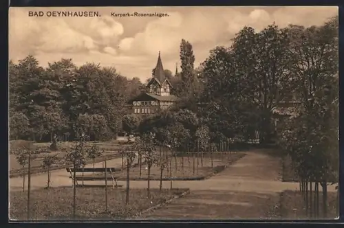 AK Bad Oeynhausen, Kurpark, Rosenanlagen mit Turmgebäude