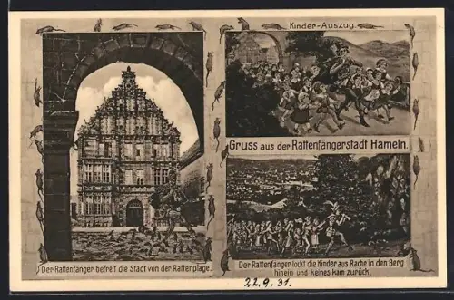AK Hameln, Rattenfänger, Szenen aus der Sage