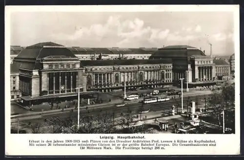 AK Leipzig, Blick auf den Hauptbahnhof, Strassenbahn