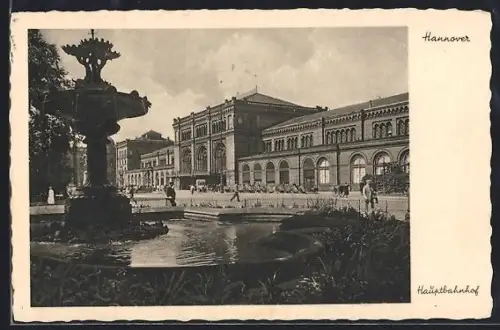 AK Hannover, Hauptbahnhof, Ansicht mit Brunnen