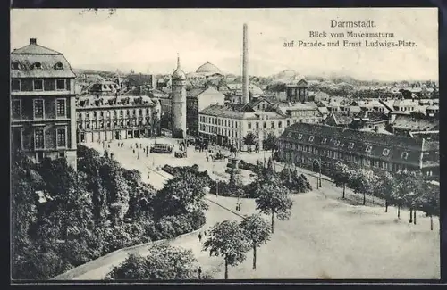 AK Darmstadt, Parade- u. Ernst Ludwig-Platz vom Museumsturrm aus