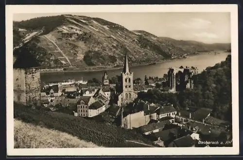 AK Bacharach a. Rh., Teilansicht des Ortes aus erhöhter Perspektive
