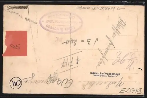 AK Wangerooge, Strandpartie mit Besuchern und nahen Häusern