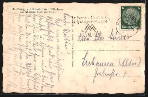 AK Hamburg, Uhlenhorster Fährhaus mit Segelbooten