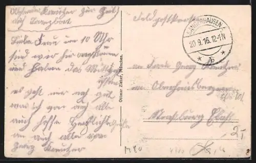 AK Sangerhausen, Stadtansicht mit Fluss und Ufergebäude