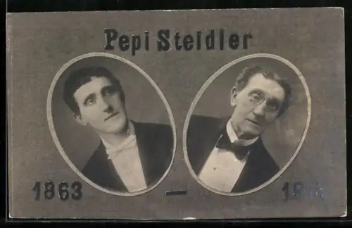AK Gesangskomiker Pepi Steidler, Porträts in den Jahren 1863 und 1918