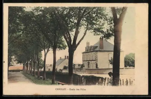 AK Cérilly, École des Filles et Promenades