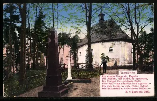 AK Trautenau / Trutnov, Partie an einer Kapelle, Gedicht