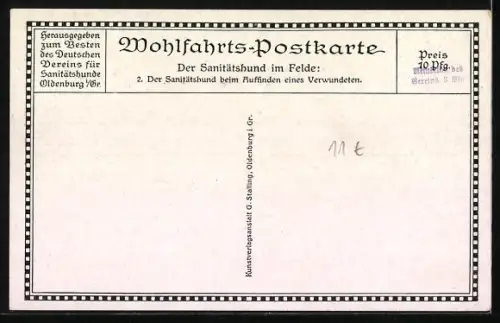 Künstler-AK Der Sanitätshund im Felde, ein Sanitätshund beim Auffinden eines Verwundeten, Wohlfahrts-Postkarte