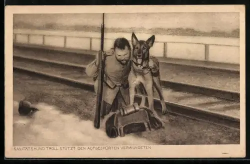 AK Sanitätshund Troll stützt den aufgespürten Verwundeten