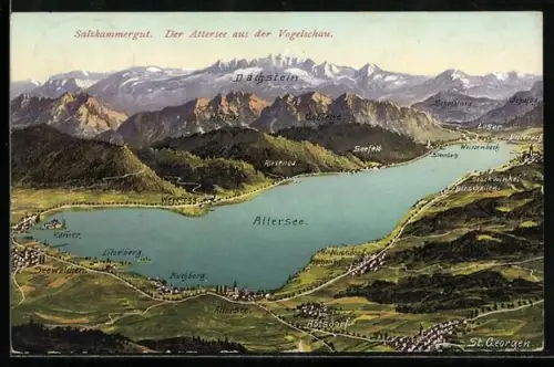 AK Attersee, Umgebung vom Attersee aus der Vogelschau