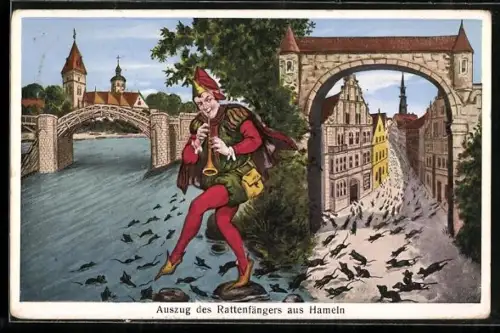 AK Hameln, Auszug des Rattenfängers aus der Stadt