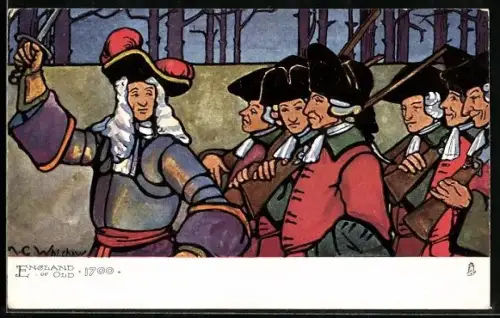 Künstler-AK Britische Soldaten mit ihren Gewehren bei einem Marsch