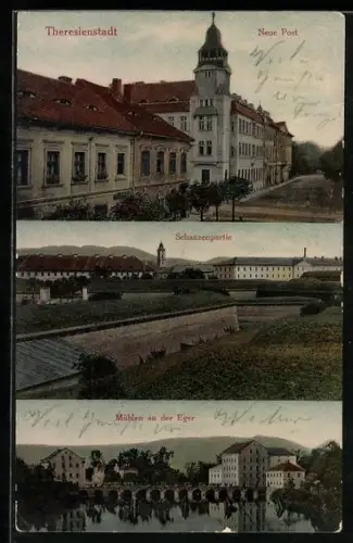 AK Theresienstadt / Terezin, Nová posta, Hradebni partie, Mlyny nad Ohri