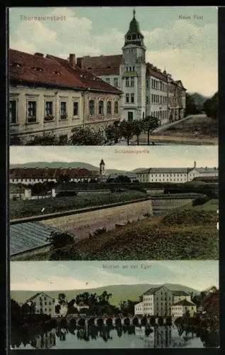 AK Theresienstadt / Terezin, Nová posta, Hradebni partie, Mlyny nad Ohri