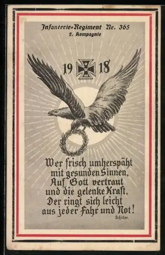 AK Adler mit Kranz, Infanterie-Regiment Nr. 365 2. Kompagnie 1918