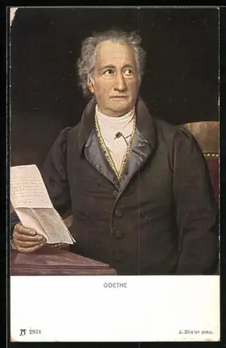 Künstler-AK Johann Wolfgang von Goethe, am Schreibtisch mit mit einem Brief