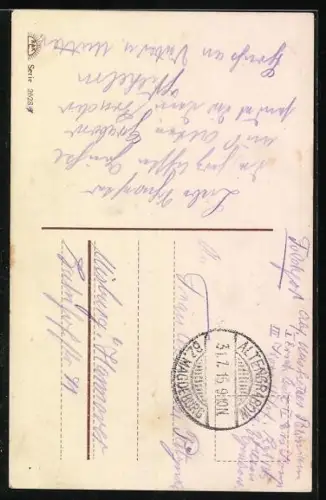 AK Soldat in Uniform mit Blumen beschmückt