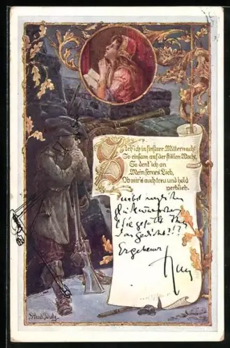 Künstler-AK Rud. Dutz: Soldat denkt an seine geliebte Frau, Ehefrau betet zu Gott