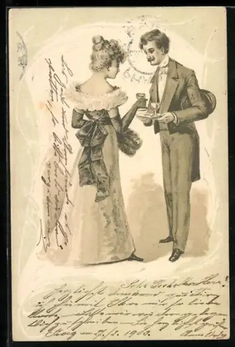 AK Liebespaar mit Weingläsern