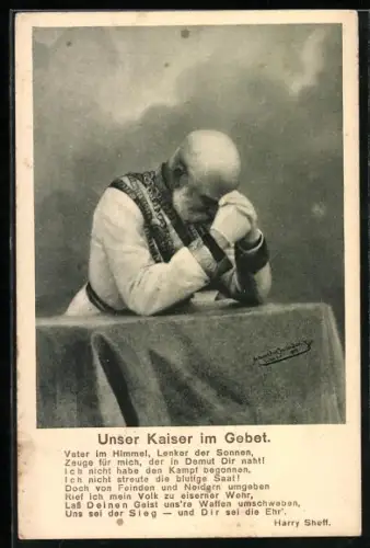 Künstler-AK Kaiser Franz Josef I. von Österreich im Gebet