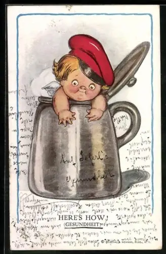 AK Gesundheit, Engel mit Mütze schaut aus einem Bierkrug