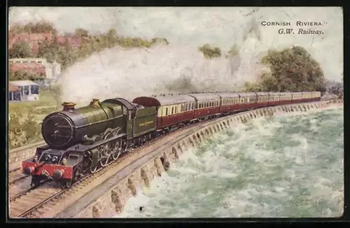 Künstler-AK englische Eisenbahn der Gesellschaft G.W.R., Cornish Riviera Express