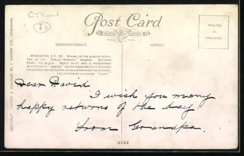 AK Zweimotoriges Monsopar S.T. 25 Bereisungs-Flugzeug im Fluge