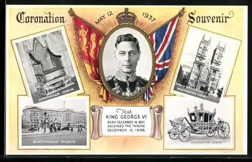 AK Coronation 1937, Portrait King George VI von England, Westminster Abbey