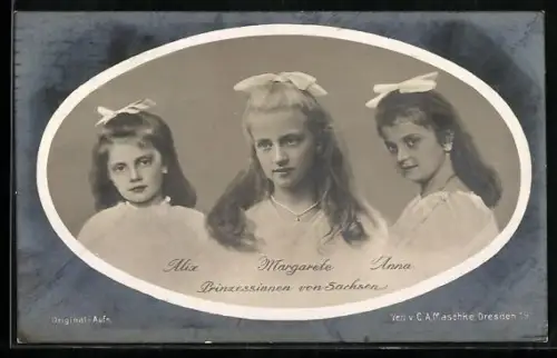 AK Prinzessinnen Alix, Margarete und Anna von Sachsen im Portrait