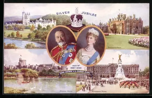 AK Silver Jubilee 1935, King George V. & Queen Mary, Balmoral Castle, Sandringham House, Windsor Castle, Buckingham Pala