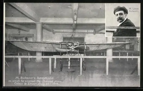AK M. Blériot`s Aeroplane, on which he crossed the Channel from Calais to Dover, 1909, Flugzeug