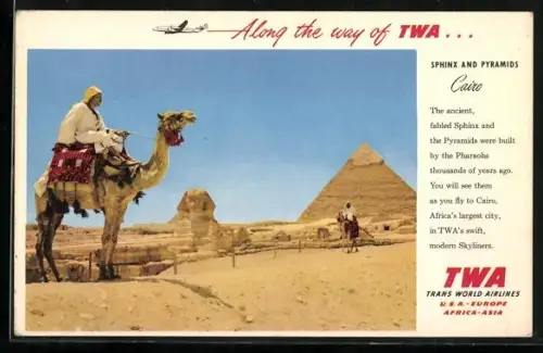 AK Cairo, Sphinx and Pyramids, Reklame Trans World Airlines