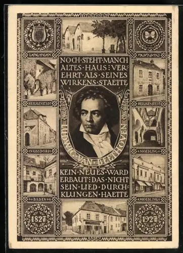 AK Heiligenstadt, Geburtshaus und andere Wohnhäuser mit Portrait von Ludwig van Beethoven