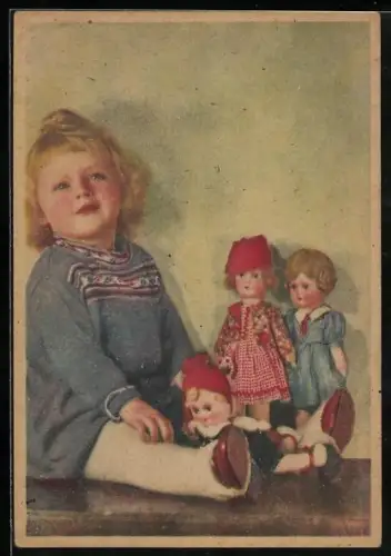 AK Mädchen mit ihren Puppen