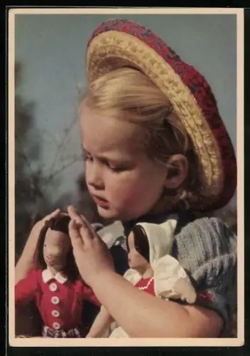 AK Blondes Kind mit Puppen