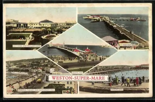 AK Weston-super-Mare, Lily Pond and Pavilion Dome, Grand Pier, Marine Lake