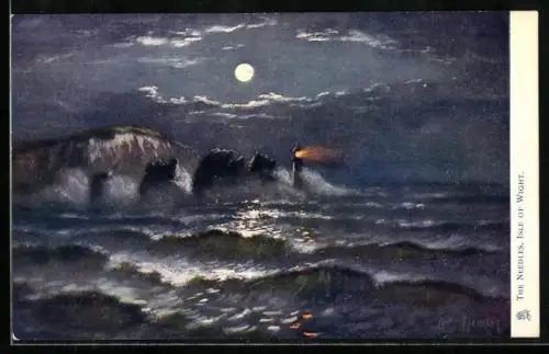 Künstler-AK Isle of Wight, The Needles at Night