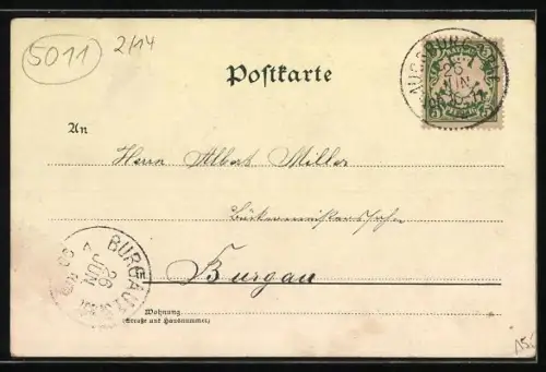 Lithographie Augsburg, Hl. Kreuz-Strasse mit Hl. Kreuz