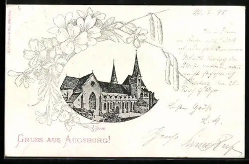 Passepartout-AK Augsburg, Dom im floralem Rahmen