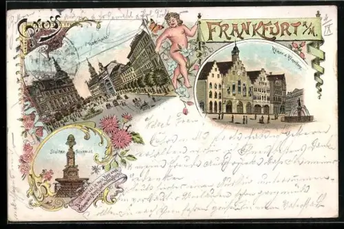 Lithographie Frankfurt a. M., Rossmarkt mit Römerberg