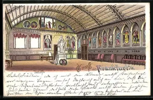 Lithographie Alt-Frankfurt, Kaisersaal im Römer